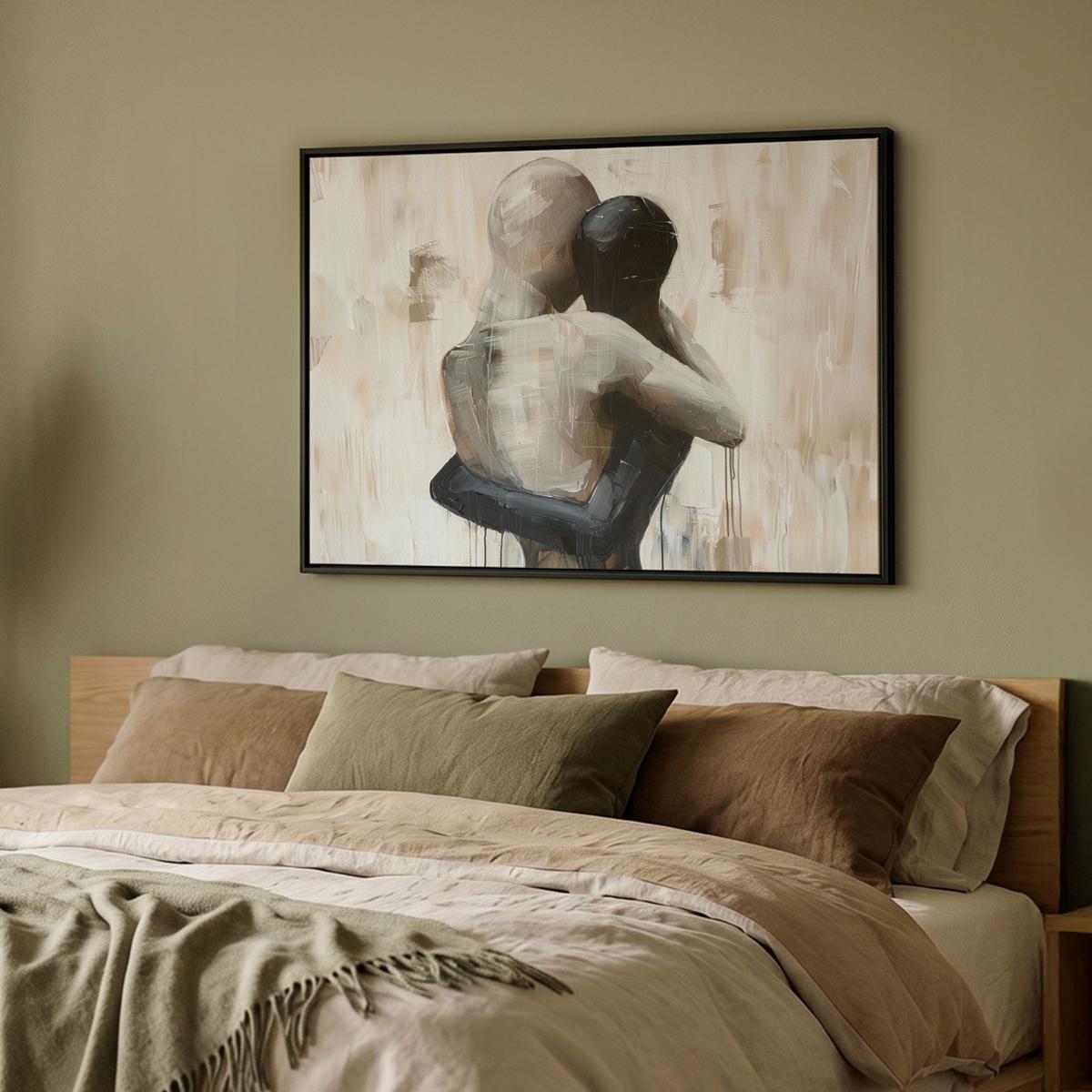 LEINWAND Bilder mit Rahmen - Abstrakt - Liebe - Schwarz und weiß - Modern - 100x70 - Schwarz, Textil (100/70cm) - MuchoWow