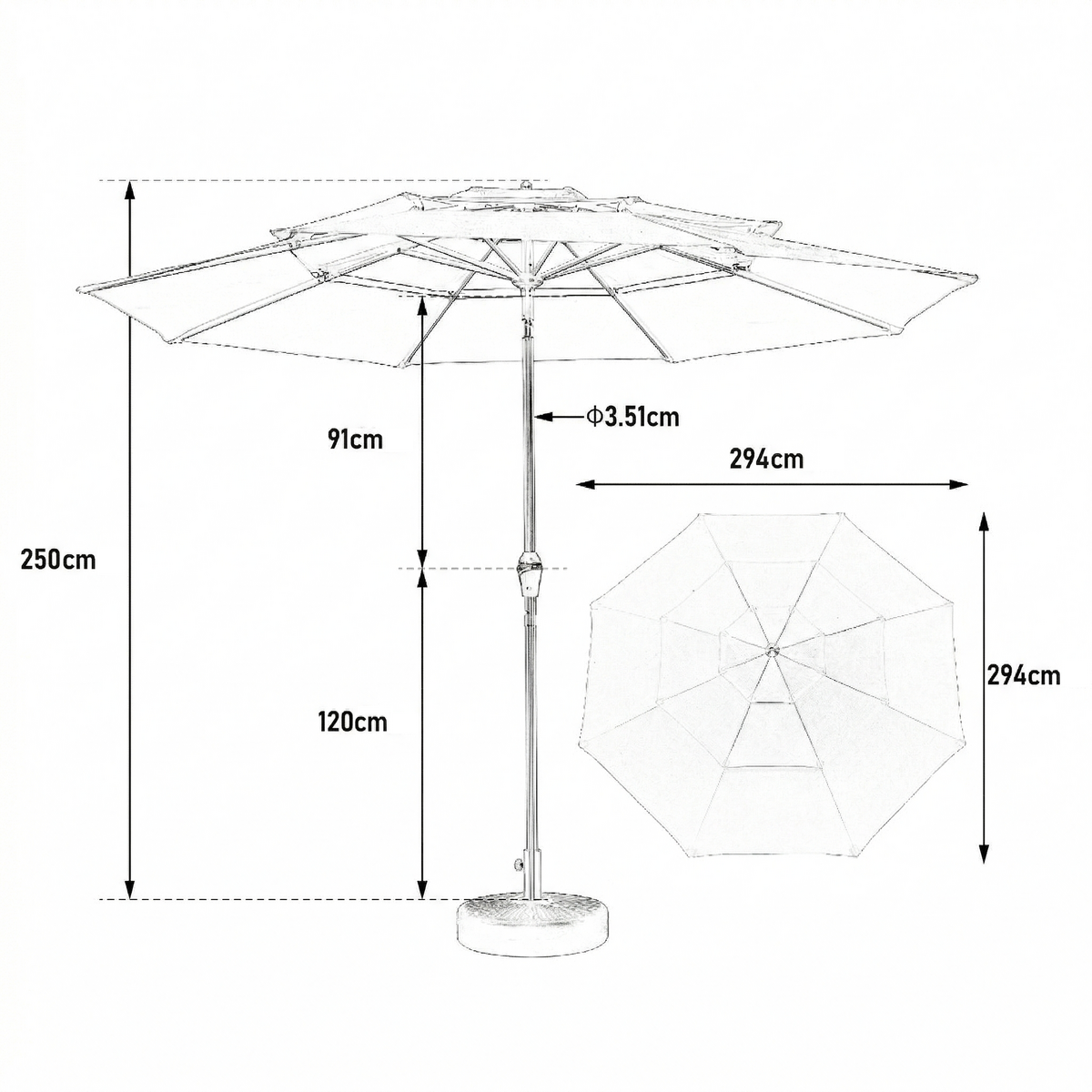 SONNENSCHIRM 294 cm Khaki Stahl Doppelseitiger Gartenschirm mit Kurbel für Terrasse & Pool - Sandfarben, Metall (294/294cm) - Urban Meuble