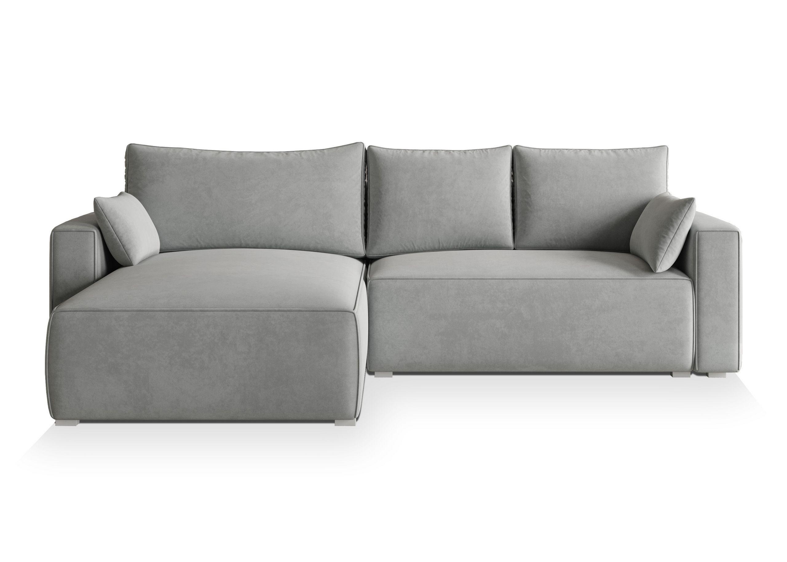 ECKSOFA FORIL Hellgrau Velours-Stoff mit Schlaffunktion - Hellgrau/Grau, Holz/Kunststoff (265/178cm) - MASSENO