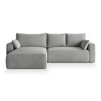 ECKSOFA FORIL Hellgrau Velours-Stoff mit Schlaffunktion - Hellgrau/Grau, Holz/Kunststoff (265/178cm) - MASSENO