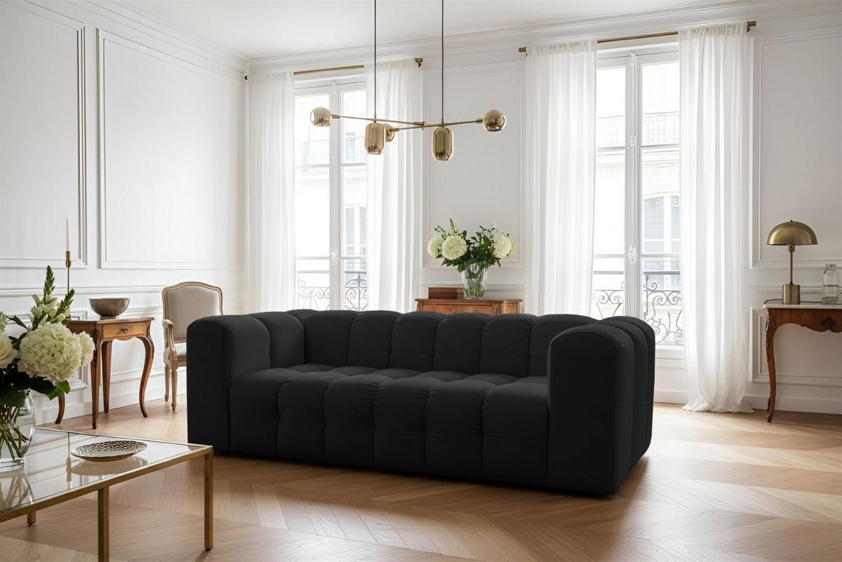 SOFASET Solvie 3-3 In Tiffani - Schwarz, Holzwerkstoff/Textil (230/75/106cm) - Fun Möbel