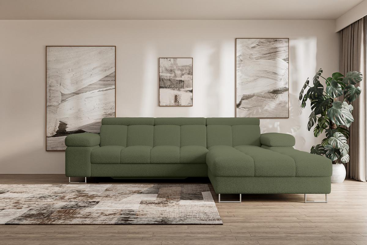 ECKSOFA mit Schlaffunktion Ottomane Rechts COMA L 271x203x79 Grün Bouclé - Smaragdgrün, Holzwerkstoff/Textil (203/271cm) - ALTDECOR