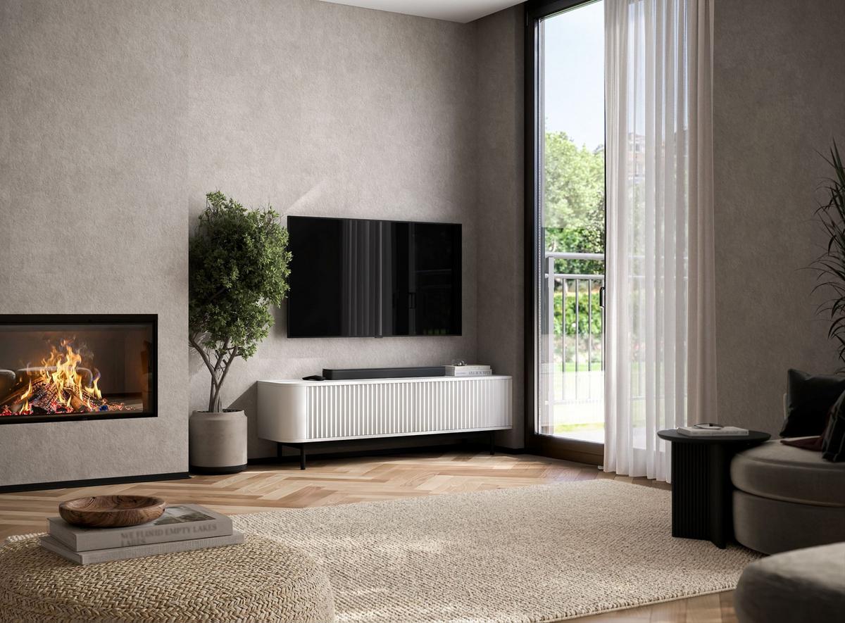TV-LOWBOARD Aurora Weiß matt 140 cm mit Metallrahmen - Schwarz/Weiß, Holzwerkstoff/Metall (140/44/35cm) - Meble Lindner
