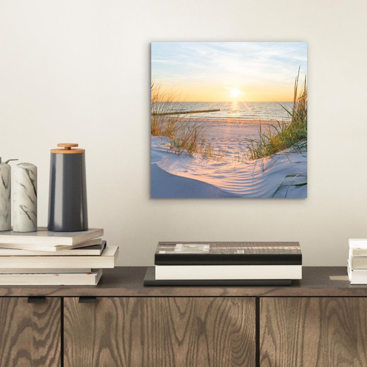 METALLBILD Strand - Sonne - Düne - Gras - Sand - Horizont 20x20 cm - Hellblau, Metall (20/20cm) - MuchoWow