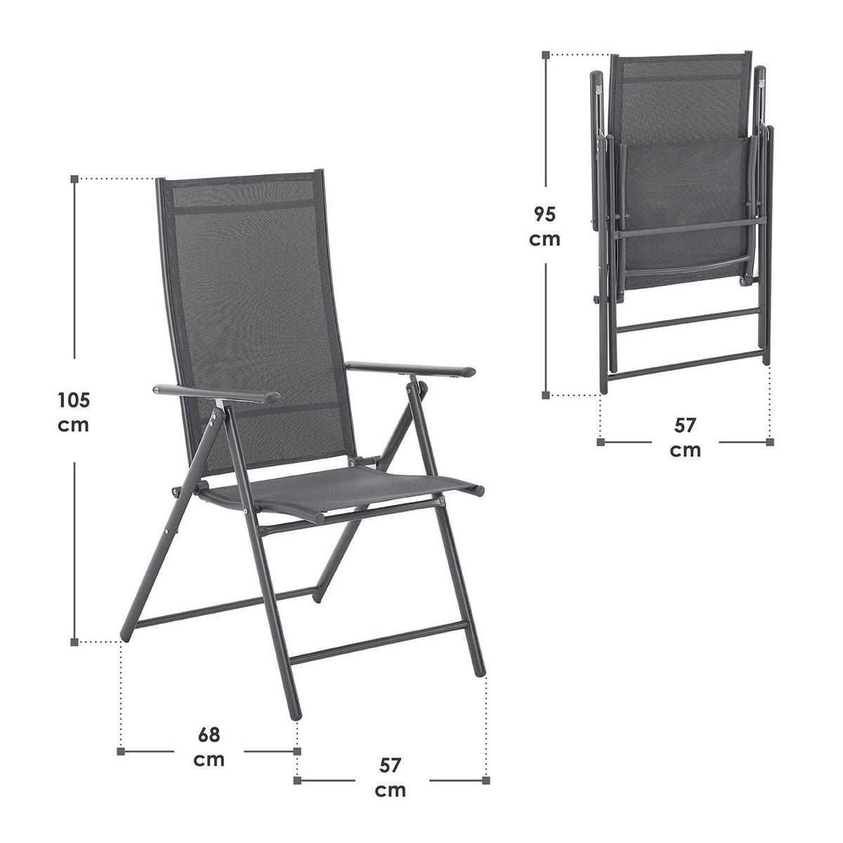 GARTENSTUHL Calena Anthrazit klappbar (2er Set) - Anthrazit, Metall (57/105/68cm) - Juskys