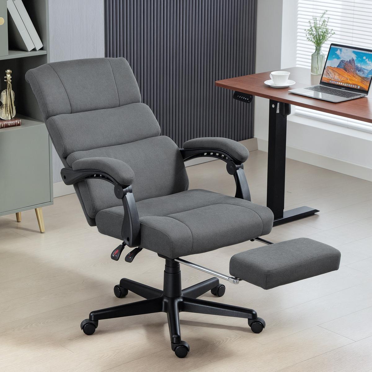 BÜROSTUHL, Ergonomischer Schreibtischstuhl mit Samt-Optik Fußstütze Dunkelgrau - Dunkelgrau, Textil (56/115/68.5cm) - HOMCOM