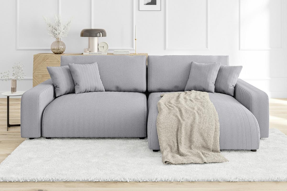ECKSOFA Emma Hellgrau Cord - Ottomane rechts - Hellgrau, Textil (234/170cm) - S-Style Möbel