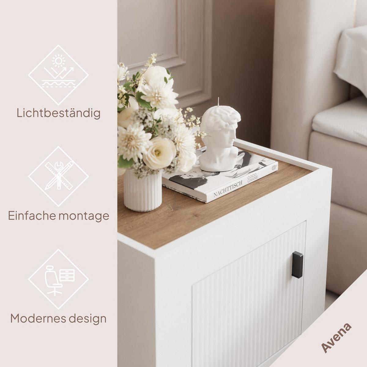 NACHTSCHRANK AVENA 48/36/47 cm Weiß/Eiche - Weiß, Holzwerkstoff/Kunststoff (48/47/36cm) - Idohome