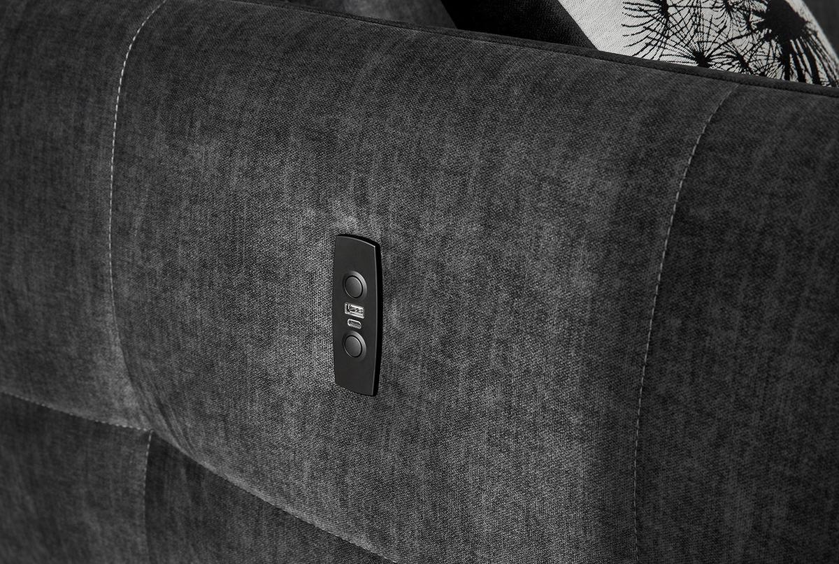 ECKSOFA mit elektrischer Sitztiefenverstellung, Kopflehnen verstellbar, USB-C und -A Ladefunktion B260/T191/H106 cm, Velours Anthrazit Schwarz / 15406 - Multicolor/Schwarz, Kunststoff/Textil (260/191cm) - luma-home