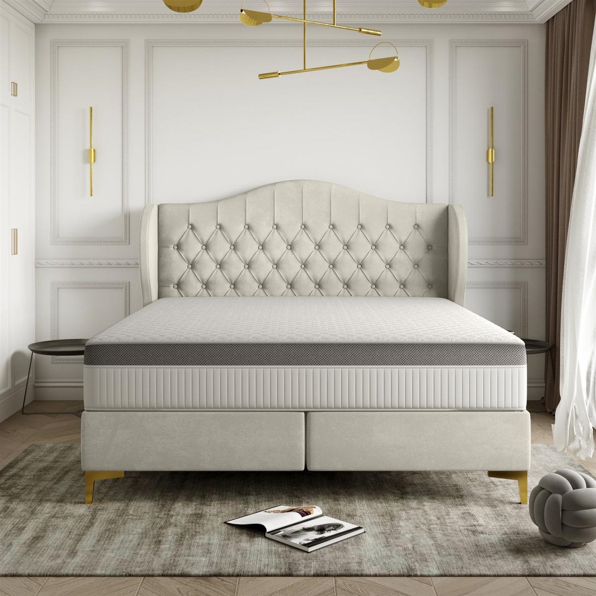 POLSTERBETT Pelagio In Whisper - Creme, Holzwerkstoff/Textil (160/200cm) - Fun Möbel