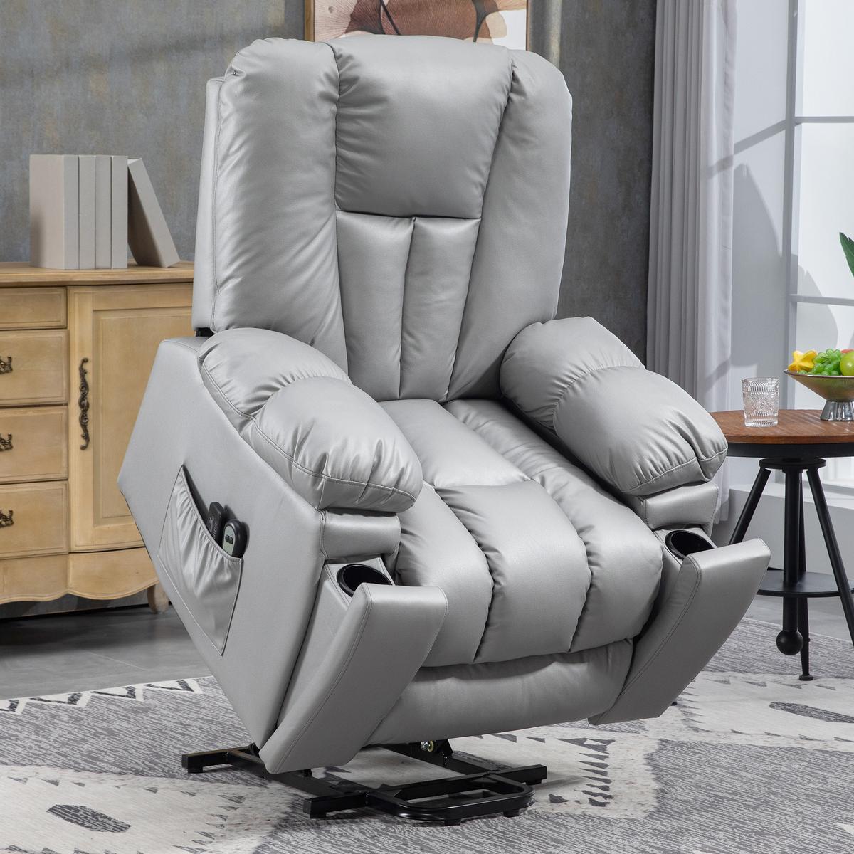 FERNSEHSESSEL mit Aufstehhilfe Elektrisch, Relaxsessel mit Liegefunktion Grau - Dunkelgrau, Textil (96/106/94cm) - HOMCOM