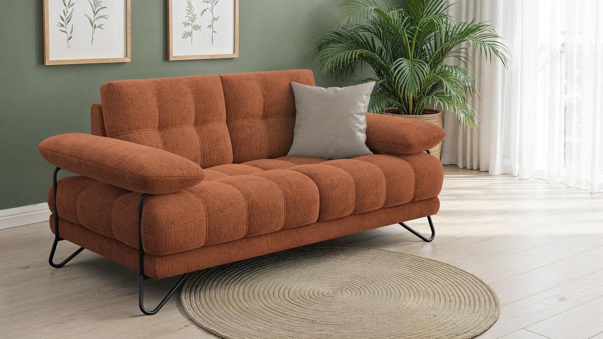 SOFA BUBBARA 2-Sitzer, rostrot - Schwarz/Orange, Holz/Textil (185/87/96cm) - Wozimo