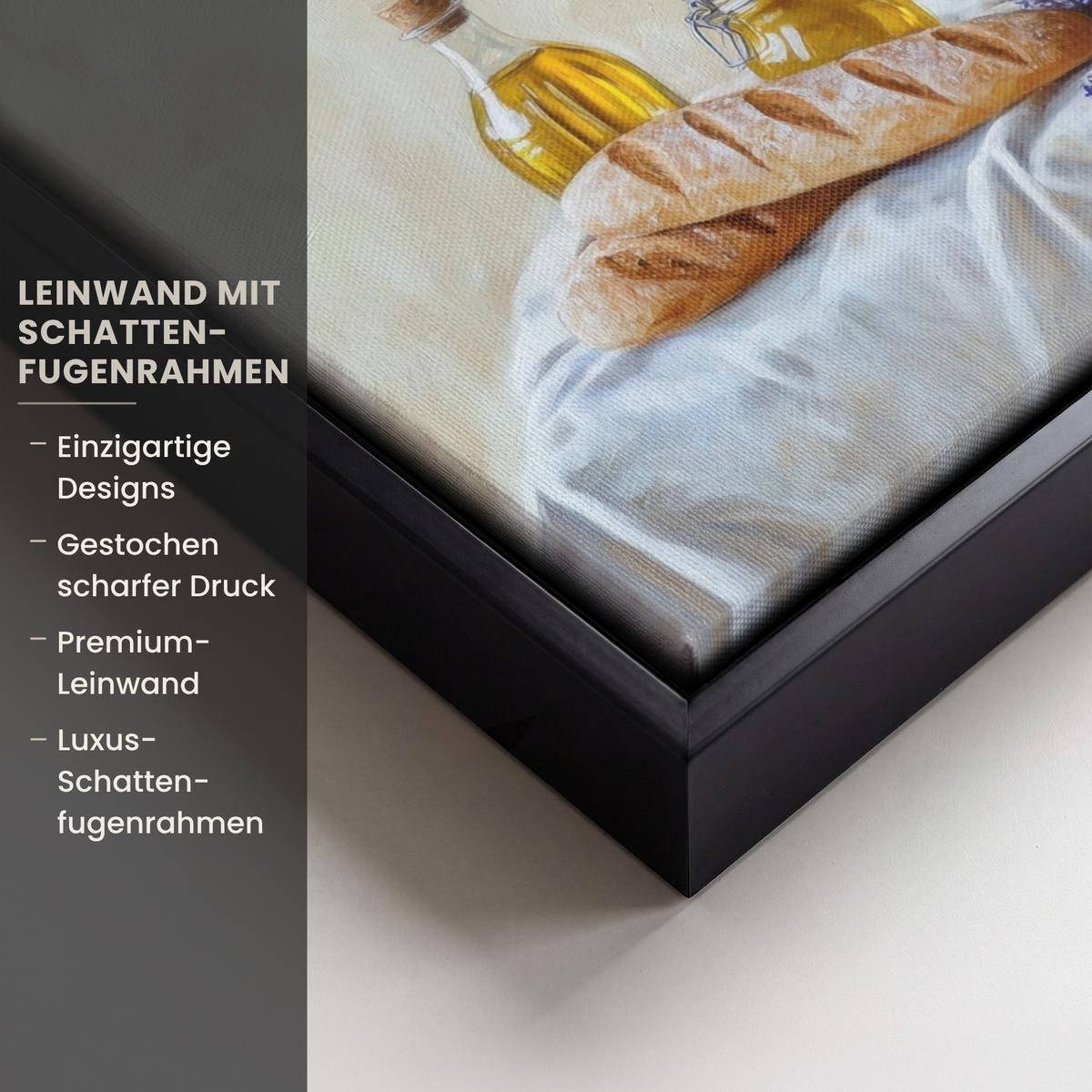 LEINWAND Bilder mit Rahmen - Lavendel - Brot - Stilleben - 40x30 - Flieder, Textil (40/30cm) - MuchoWow