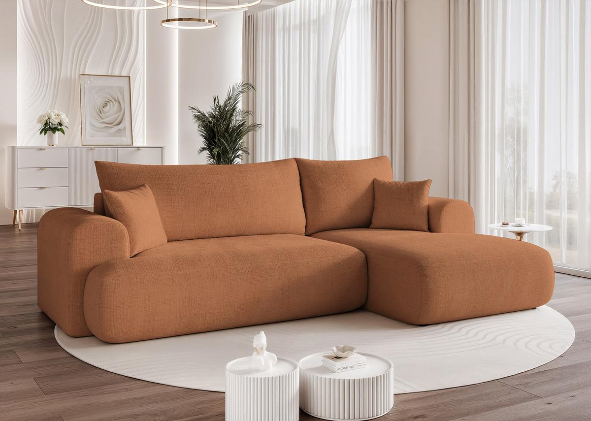 ECKSOFA BLOOM Rechts mit Schlaffunktion und Bettkasten Orange - Orange, Kunststoff/Textil (263/150cm) - Idohome