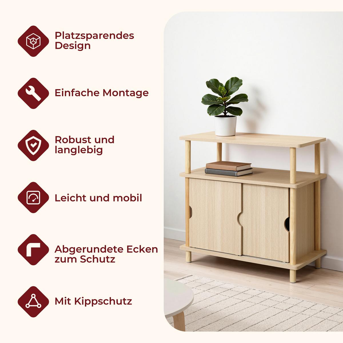 SIDEBOARD | B60 x T35 x H60 cm - Eichefarben, Holz/Holzwerkstoff (60/60.5/35cm) - Hometopia