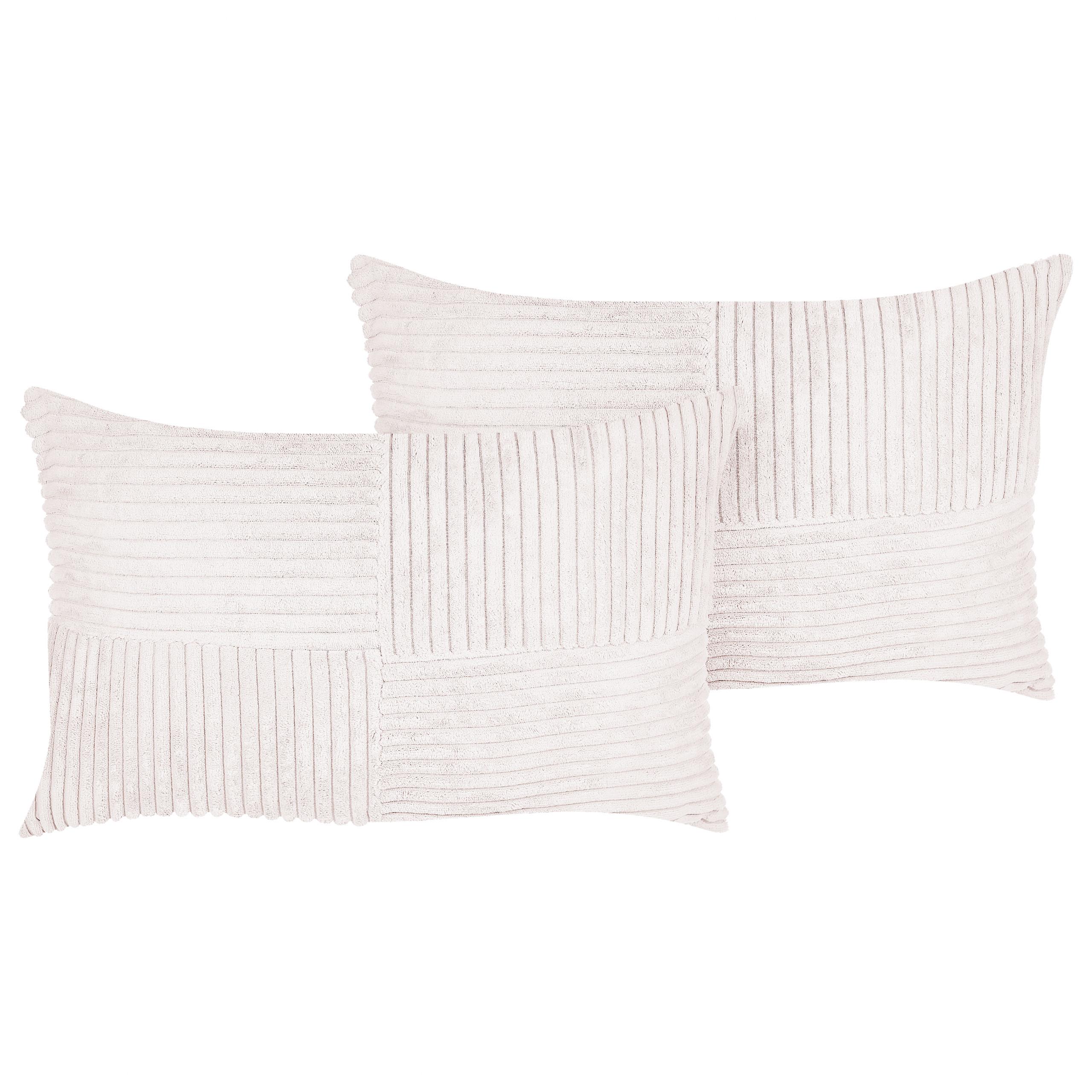DEKOKISSEN CORD 2er-Set Cremeweiß 50/30 cm Millet - Ecru, Textil (50/30cm) - Beliani