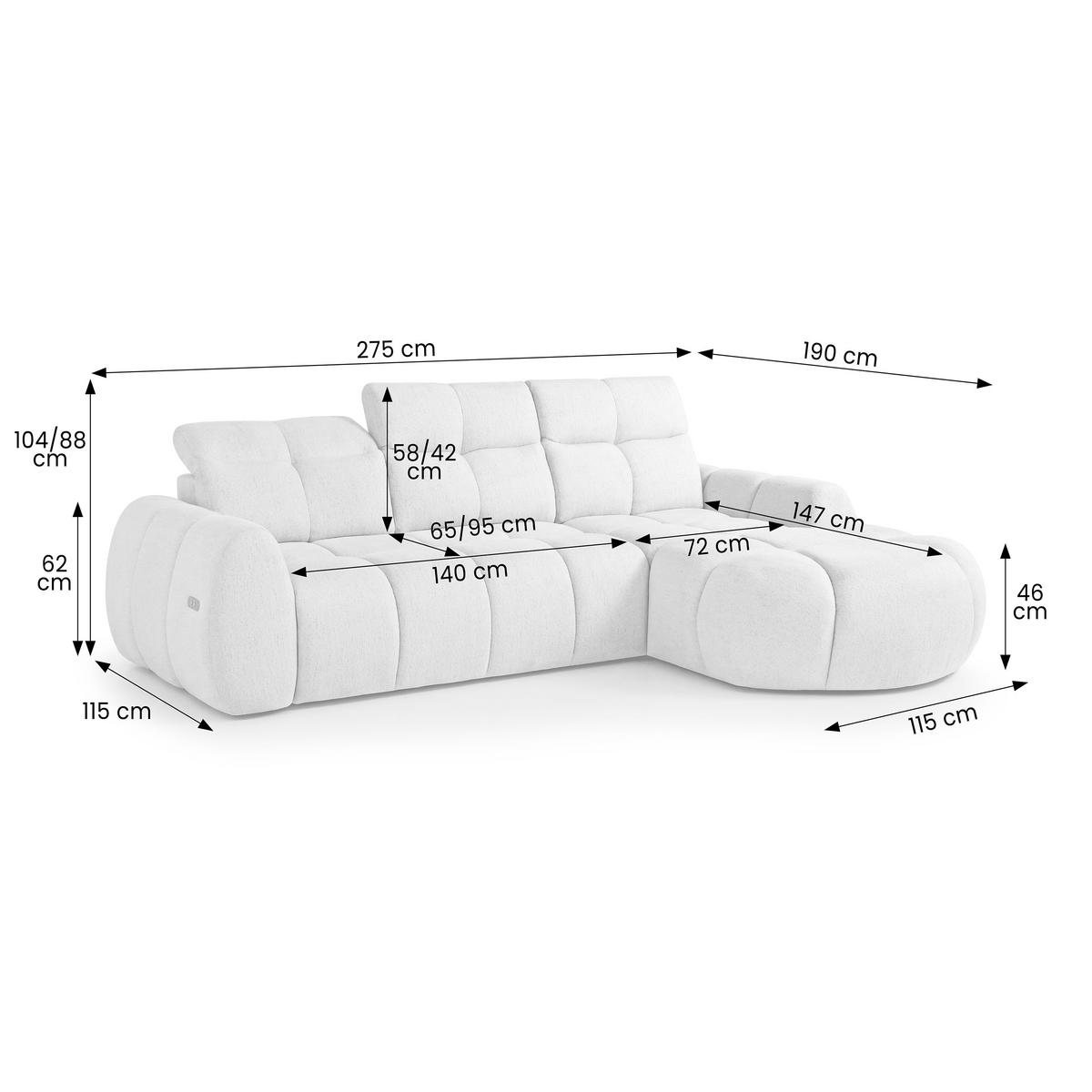 ECKSOFA Sorel Mini mit Automatisch verstellbarer Sitztiefe und Kopfstützen, rechts, Hellgrau - Hellgrau, Textil (275/190cm) - Beautysofa