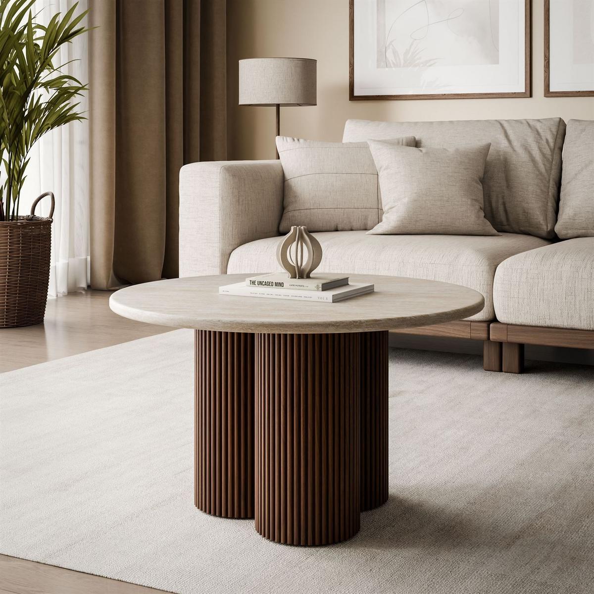 COUCHTISCH CANYON mit gerilltem Untergestell - Nussbaumfarben, Holzwerkstoff (80/80/46cm) - Lookway