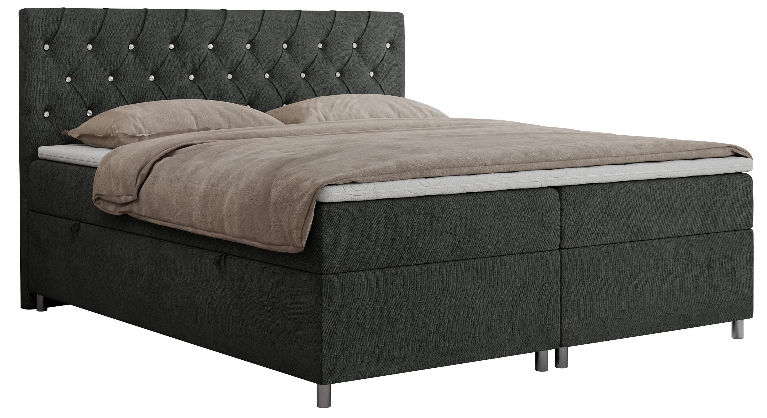 BOXBETT ROMA 140/200 - Hellgrau Strukture - H4 - Hellgrau, Holz/Textil (140/200cm)