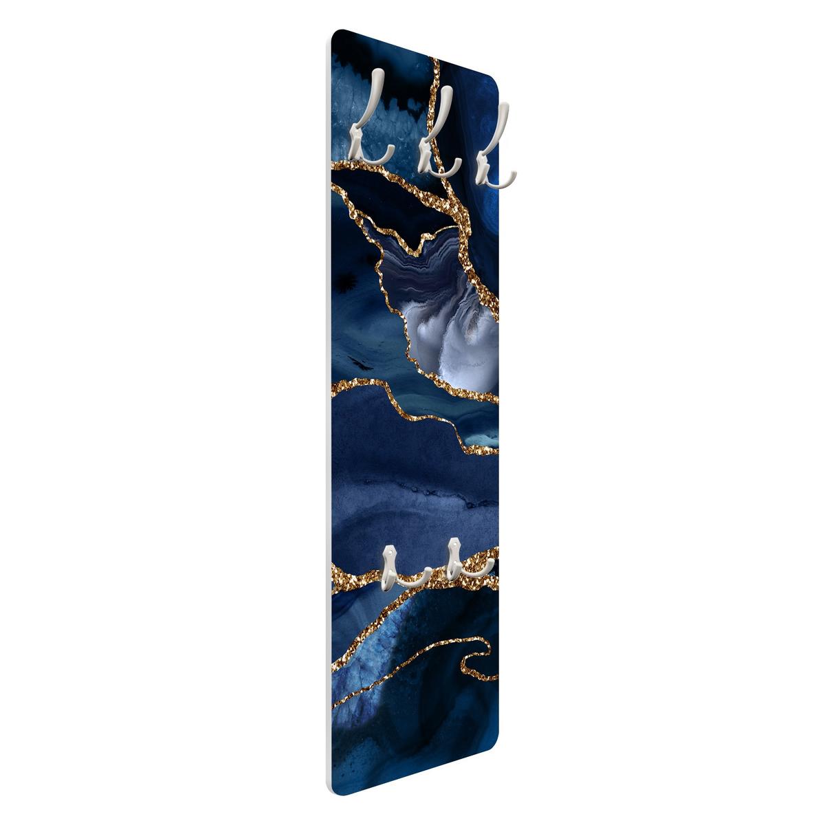 WANDGARDEROBE - Goldene Glitzer Wellen vor Blau 34/105 cm - Blau, Holzwerkstoff (34/105/1.6cm) - Bilderwelten