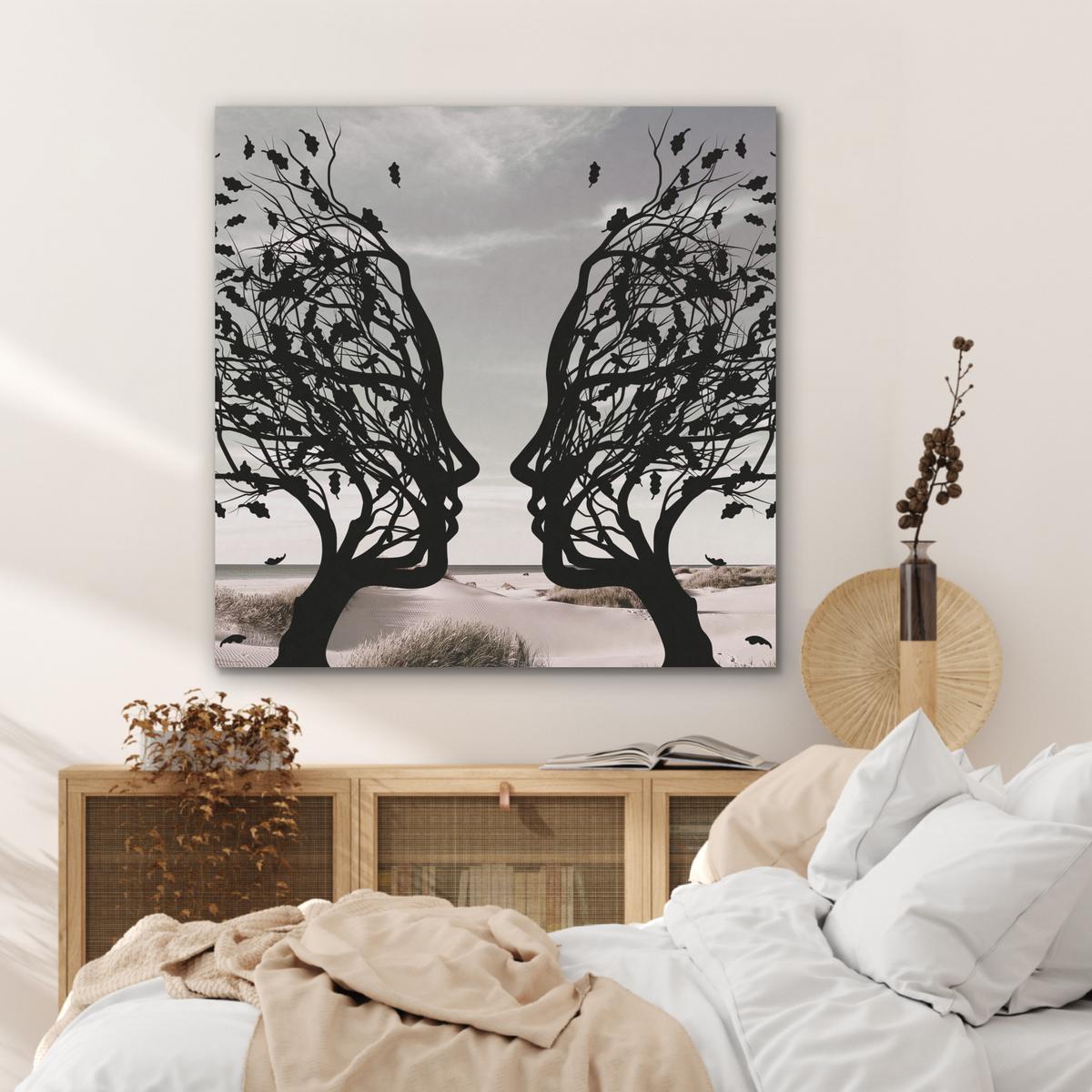 AKUSTIKBILD Strand - Meer - Menschen - Baum - Moderne Kunst Akustikpaneele 90x90 cm - Hellgrau, Kunststoff (90/90/0.9cm) - MuchoWow