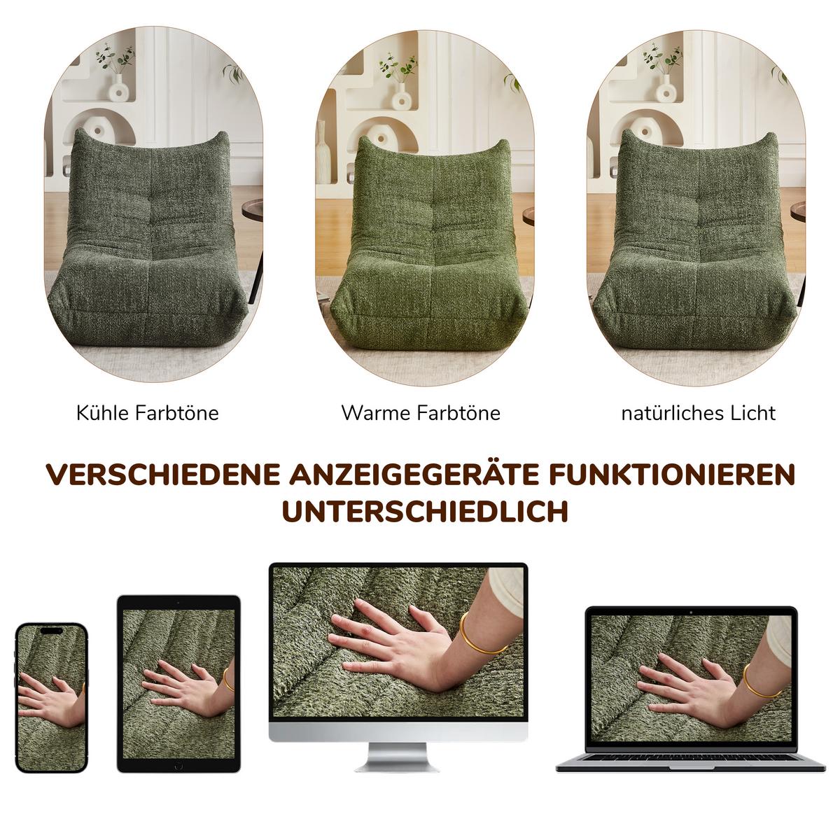 SESSEL Chenille Stil mit Fußhocker & ergonomisch - Grün, Textil (94/71/185cm) - Urban Meuble