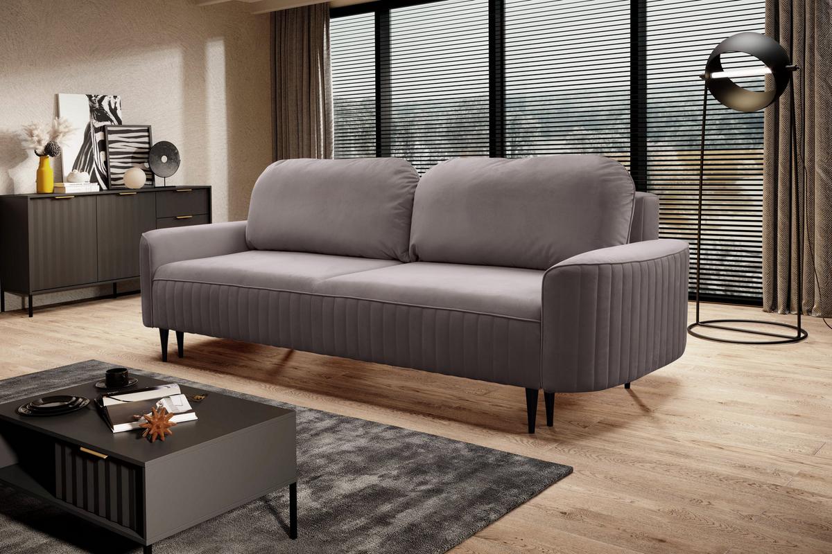 BETTSOFA FILO Grau Velours-Stoff mit Schlaffunktion - Grau, Holz (244/92/102cm) - MASSENO