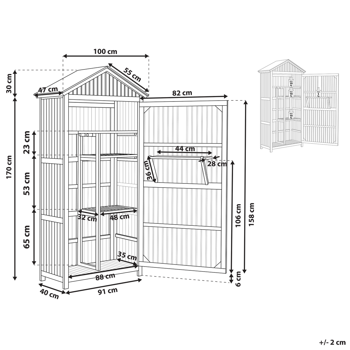 GARTENSCHRANK Akazienholz braun 200/100 cm Savoca - Braun/Grau, Holz (100/200/40cm) - Beliani