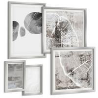 BILDER SET 5er Set - 50x50 cm & 20x30 cm & 40x60 cm Silberner Rahmen - Abstrakte moderne Formen - Silberfarben, Kunststoff (40/60cm) - TULUP