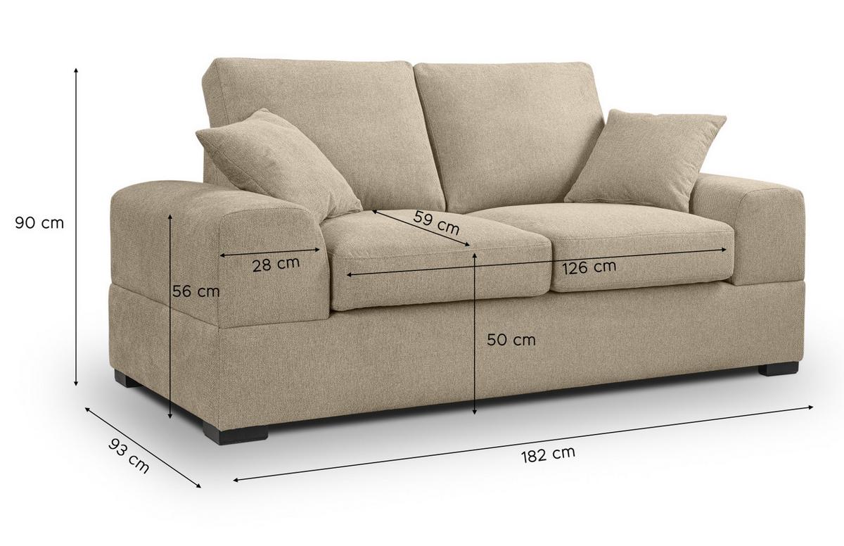 SOFA beige Strukturstoff, Couch 2-Sitzer 182 cm mit Premium Kaltschaum - Beige/Schwarz, Holz/Textil (182/90/93cm) - Inn.Furn