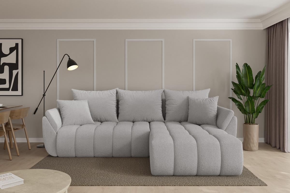 ECKSOFA mit Schlaffunktion Ottomane Rechts TOKO-L-v1 277x194x86 Hellgrau Bouclé - Silberfarben/Hellgrau, Holzwerkstoff/Kunststoff (277/194cm) - ALTDECOR