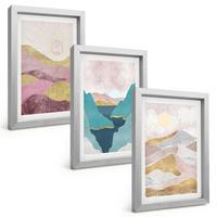 BILDER SET 3er Set - 20x30 cm Silberner Rahmen - Abstrakte Berge Sonne - Silberfarben, Kunststoff (20/30cm) - TULUP