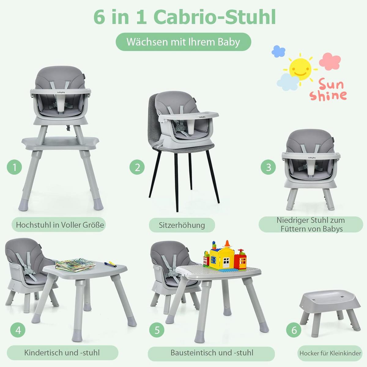 BABYHOCHSTUHL Grau - Grau, Kunststoff (58/98/58cm) - COSTWAY