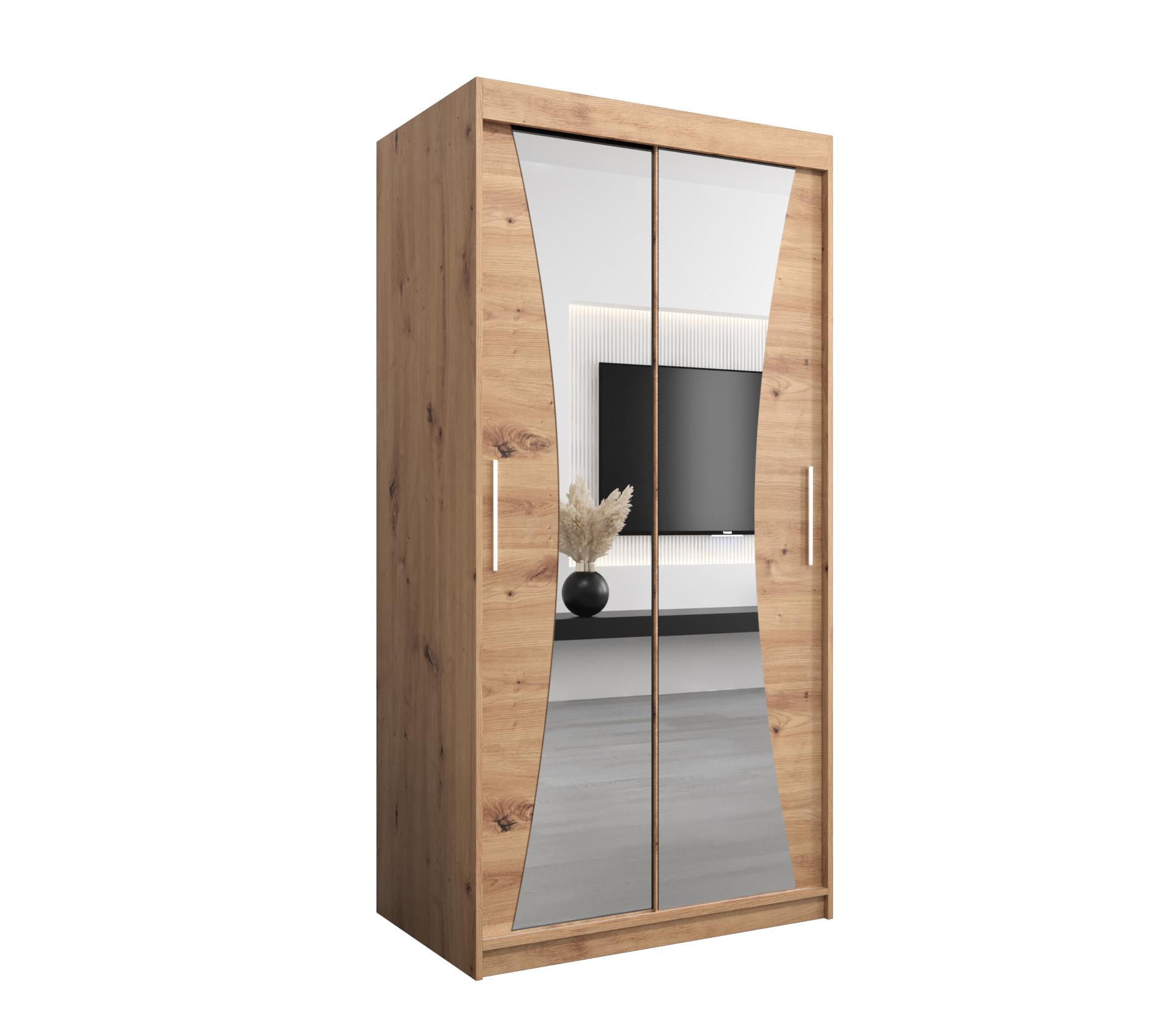 SCHWEBETÜRENSCHRANK 200/100/62 2-türig - Silberfarben/Eiche Artisan, Holz/Kunststoff (100/200/62cm) - MÖBEL KRYSPOL
