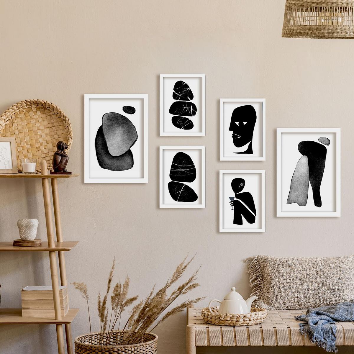 POSTER Set Mit 6 Datenlose Köpfe In Liebhaber Abstrakt Ästhetische Dekorative Gemälde Für Ihr Wohnzimmer, Schlafzimmer, Zuhause A3 & A4 Weißer Rahmen - Weiß, Papier (29/3cm) - Nacnic