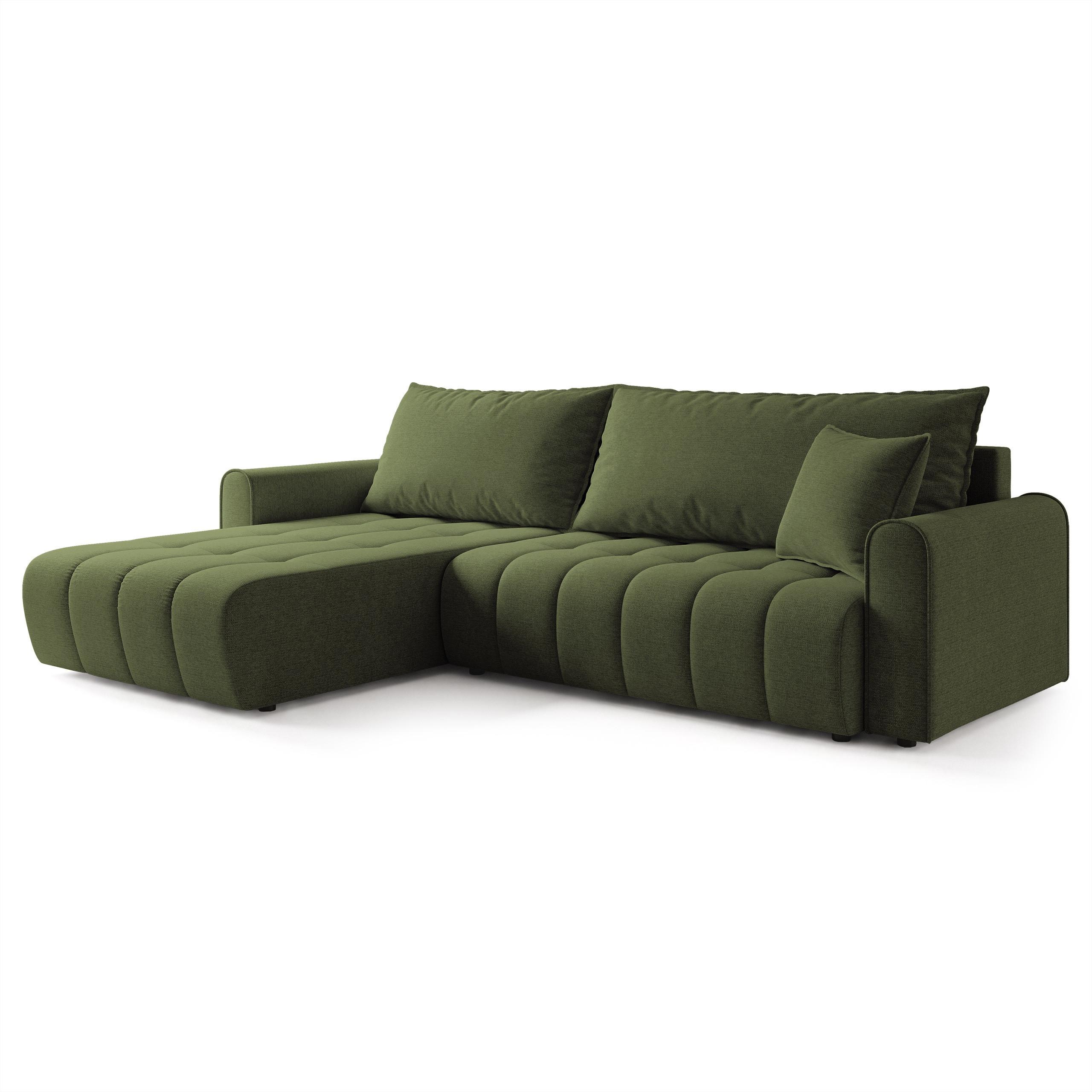 ECKSOFA FRIGA Olivgrün Strukturstoff mit Schlaffunktion - Olivgrün, Holz (283/185cm) - MASSENO
