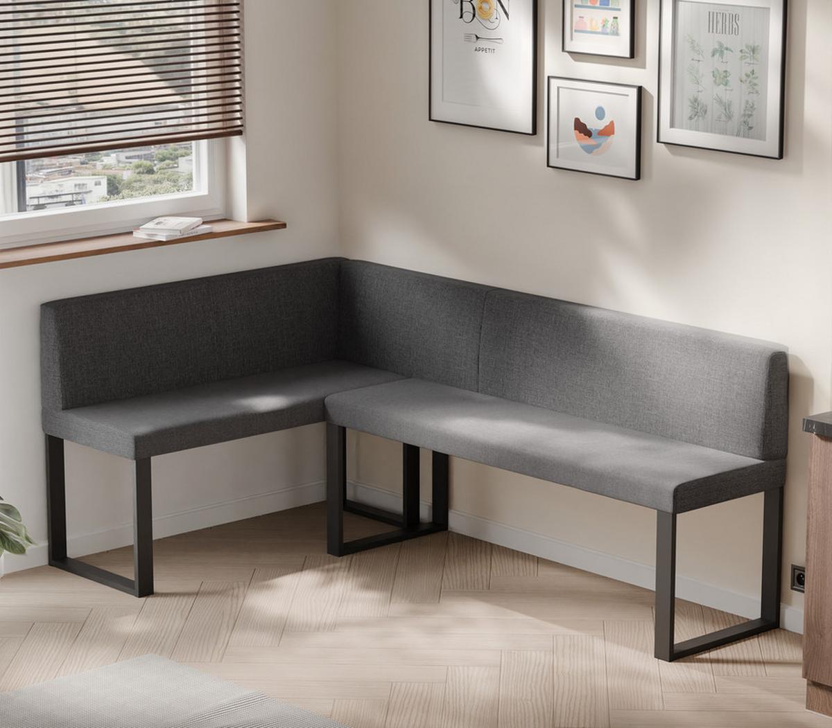 ECKBANK links SANA U Webstoff glatt, 142/196 cm Dunkelgrau - Dunkelgrau, Textil/Metall (142/196cm) - Idohome