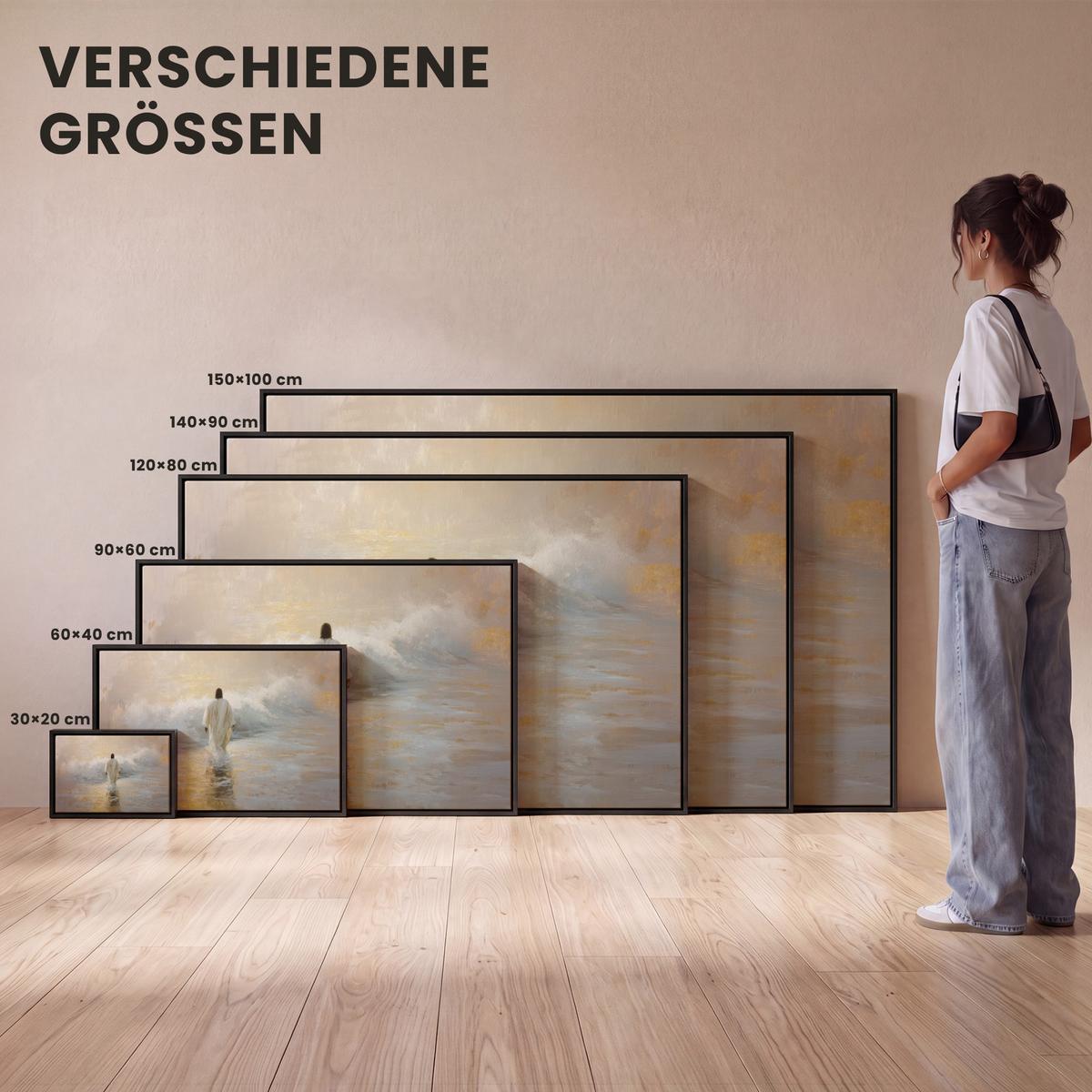 LEINWAND Bilder mit Rahmen - Gemälde - Welle - Jesus - Abstrakt - 30x20 - Goldfarben, Textil (30/20cm) - MuchoWow