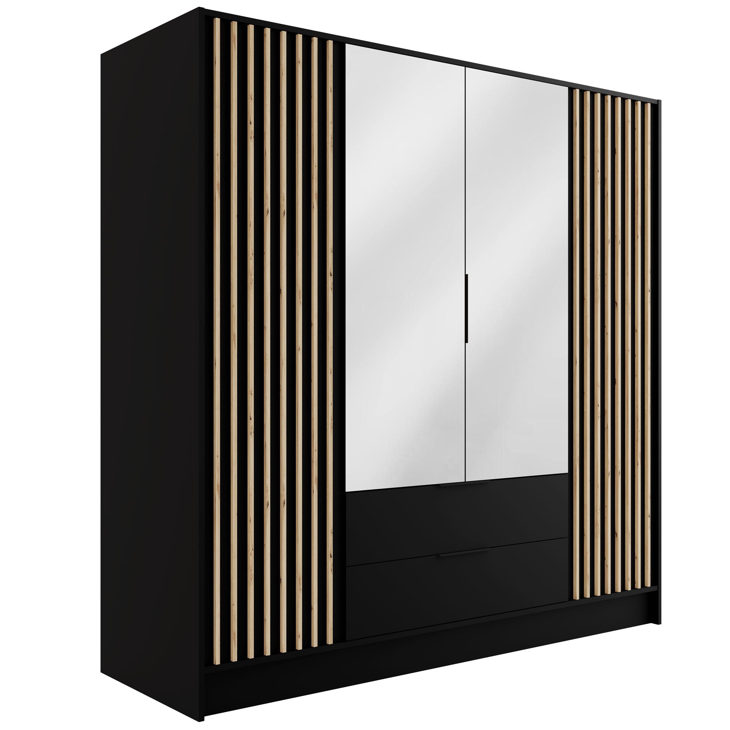 KLEIDERSCHRANK NELIA - 200 cm - Schwarz/Eiche Artisan, Holzwerkstoff (200/200/51cm) - ALTDECOR