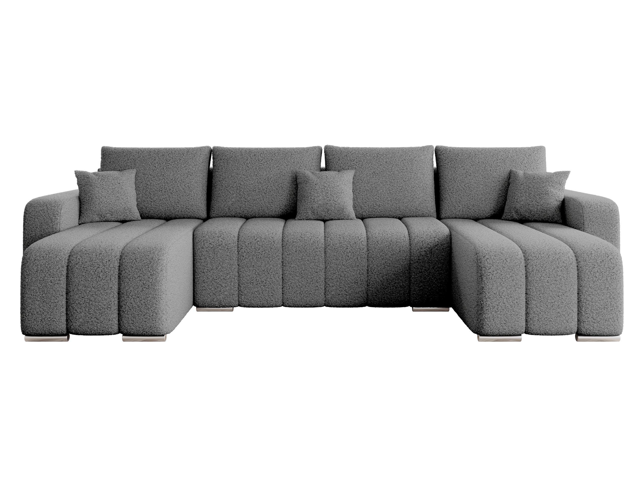 WOHNLANDSCHAFT Pufetto U Boucle - Silberfarben/Grau, Holz/Textil (313/86/147cm) - MIRJAN24