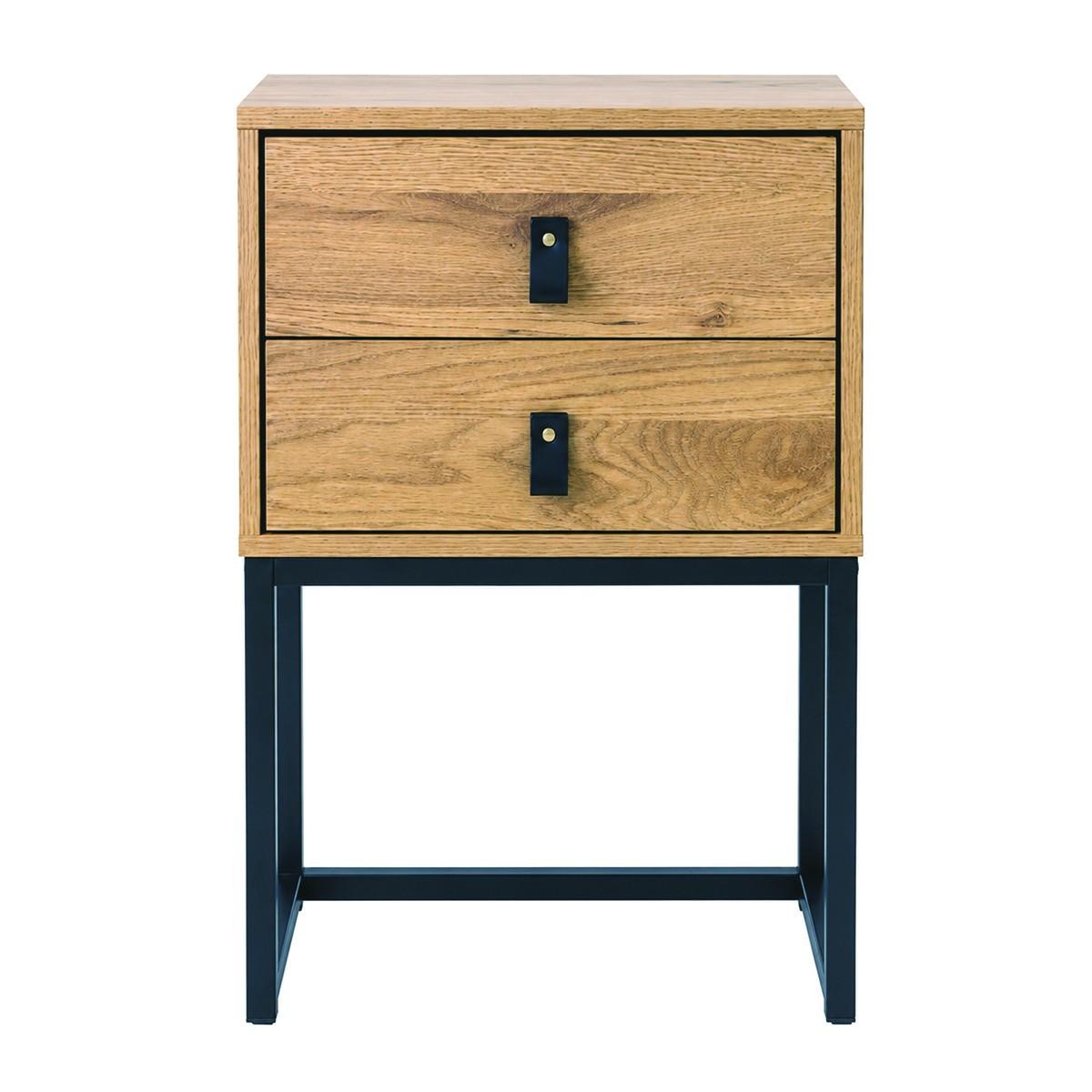 NACHTTISCH mit 2 Schubladen und Metallbeinen in Eichenoptik - Eschefarben, Holzwerkstoff (46/65.5/46cm) - Calicosy