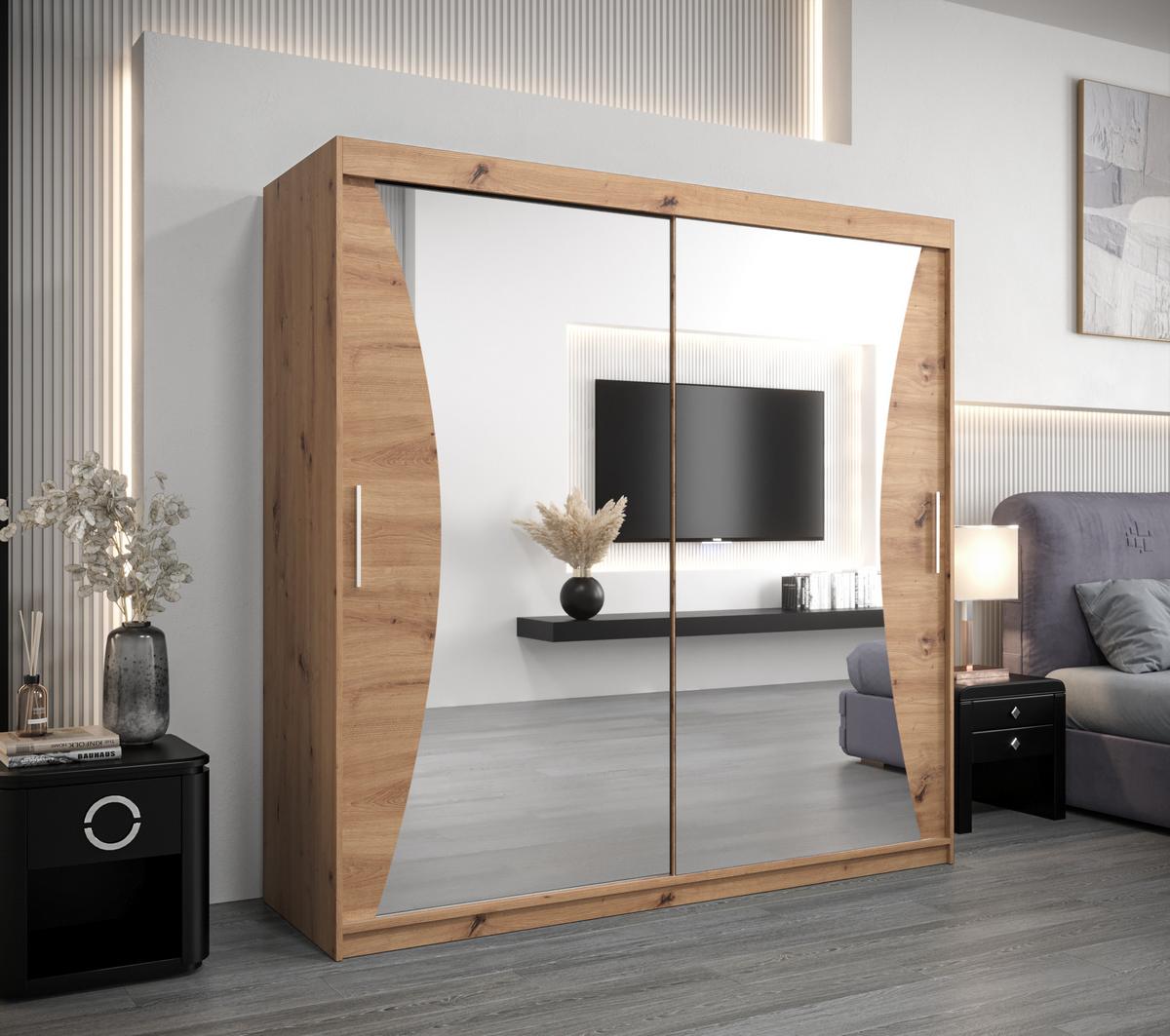 SCHWEBETÜRENSCHRANK 200/200/62 2-türig - Silberfarben/Eiche Artisan, Holz/Kunststoff (200/200/62cm) - MÖBEL KRYSPOL