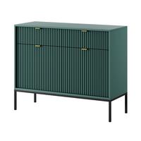 SIDEBOARD Eternas 2T 2S Grün 104/83/39 cm – schwarze Füße, mit geriffelten Fronten - Schwarz/Grün, Holzwerkstoff (104/83/39cm) - AX Living