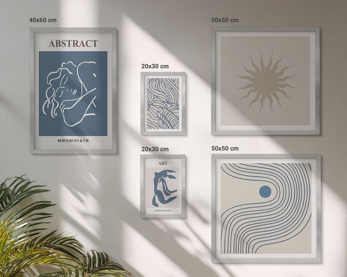 BILDER SET 5er Set - 50x50 cm & 20x30 cm & 40x60 cm Silberner Rahmen - Matisses stilvolle abstrakte Muster - Silberfarben, Kunststoff (40/60cm) - TULUP