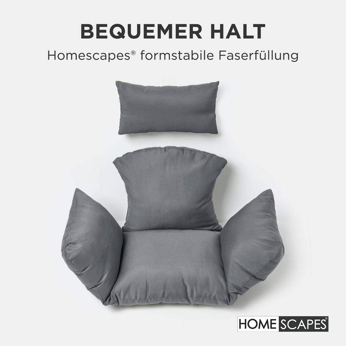 HÄNGESESSEL-KISSEN wetterfest mit Kopfstütze - Grau, Textil (110/15/112cm) - Homescapes