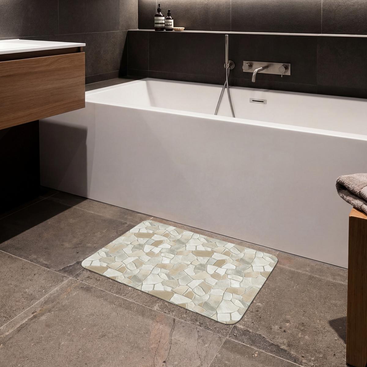 BADEMATTE Mosaik - Steine - Beige 60x40 cm - Beige/Creme, Textil (60/40cm) - OnlyWow