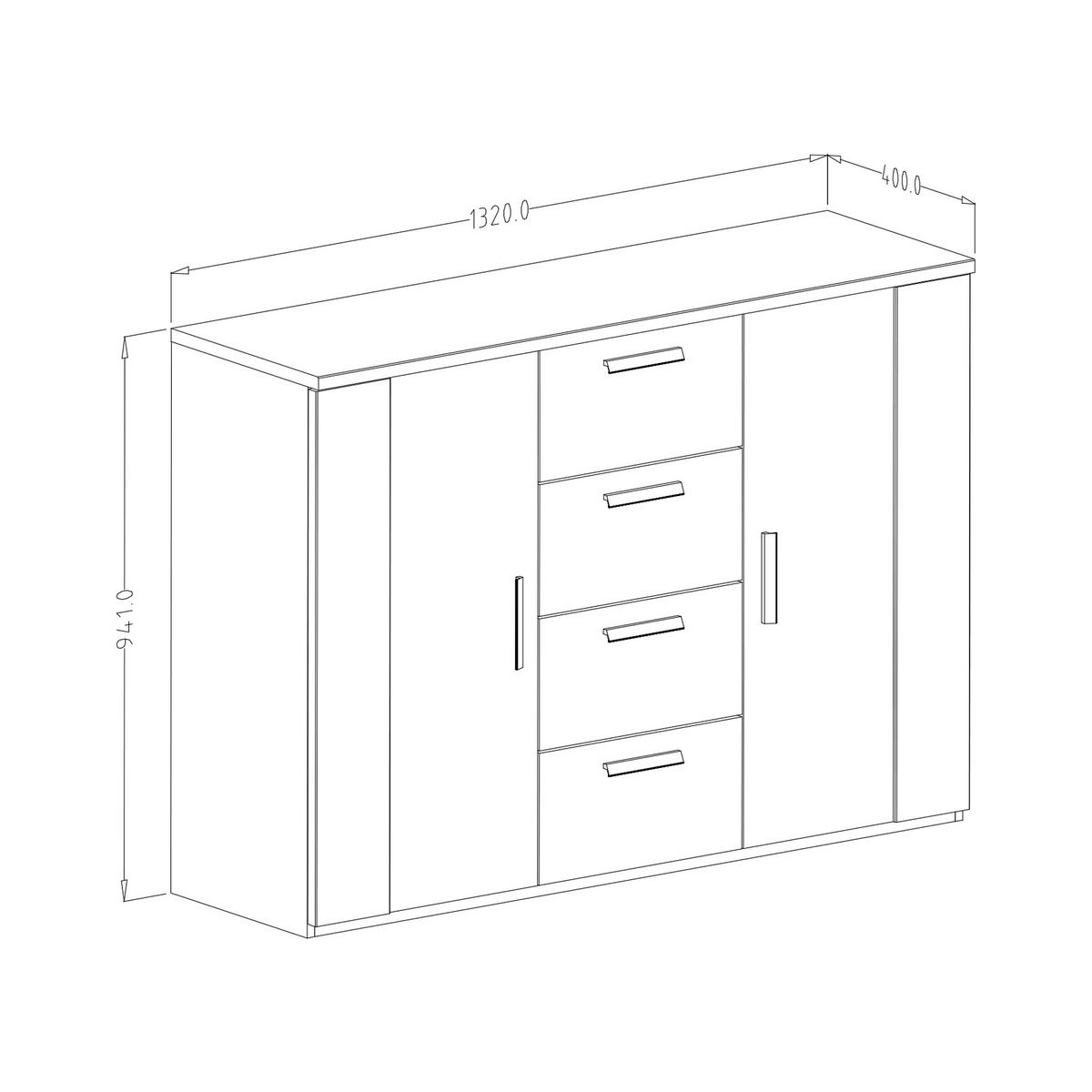 SIDEBOARD SIGNORA 132/94/40 cm mit 4 Schubladen und 2 Türen Eichefarben - Eichefarben, Holzwerkstoff (132/94/40cm) - MASSENO