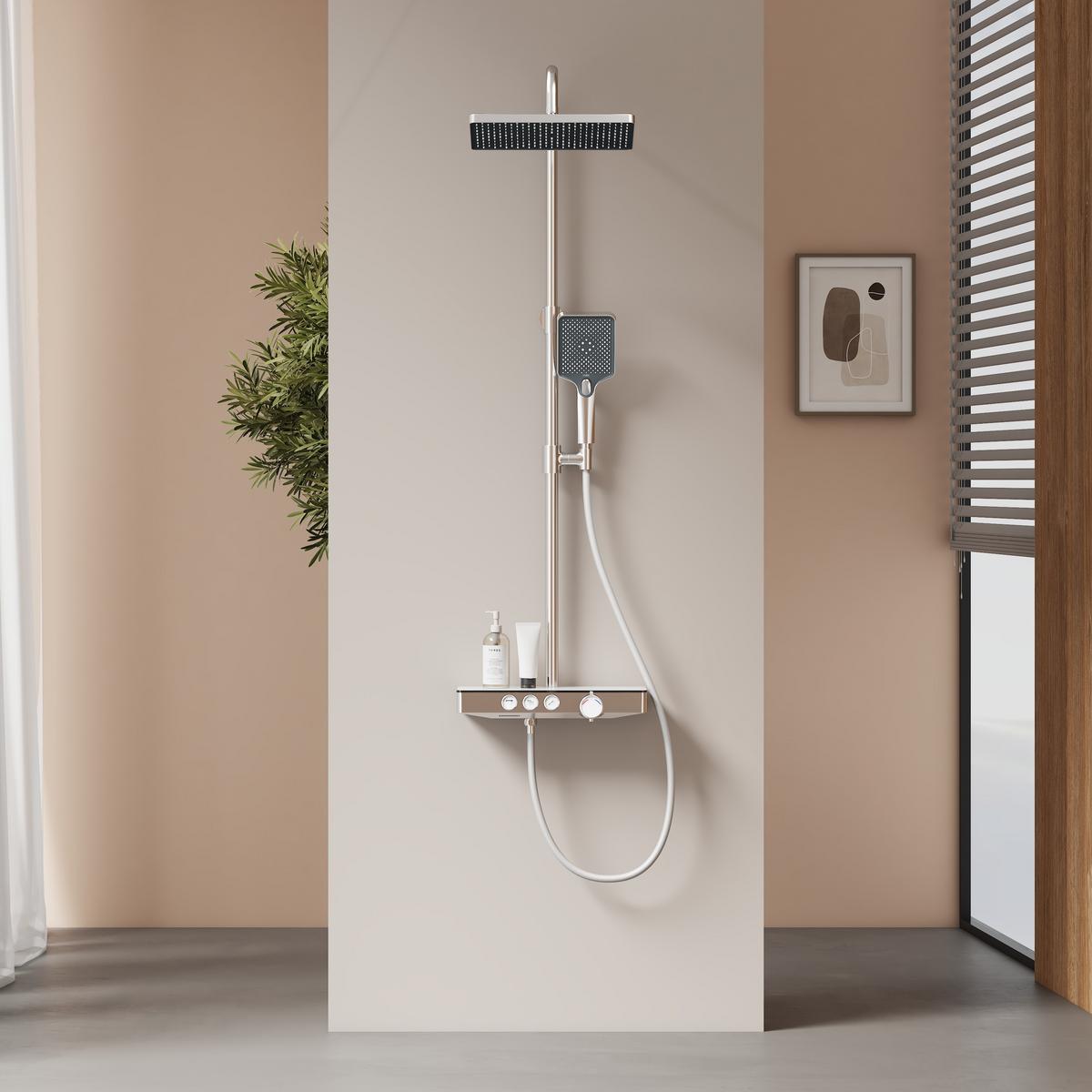 ÜBERKOPFBRAUSESET mit Thermostat höhenverstellbar Chrom 112,7/46 cm - Chromfarben, Metall (36/118/46cm) - EMKE