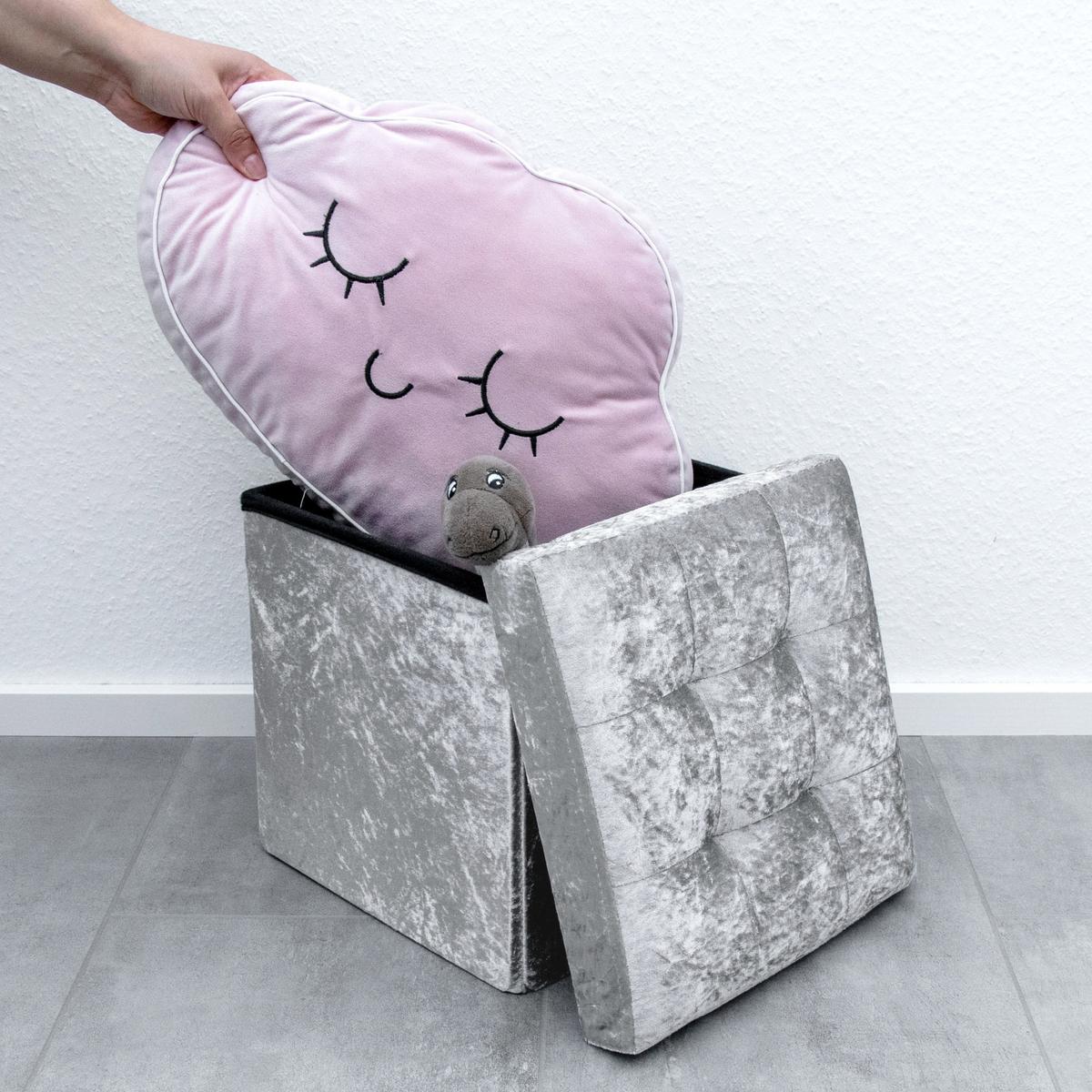 SITZHOCKER Faltbar mit Samtbezug 30/30/30 cm (Blau) - Blau, Karton (30/30/30cm) - Intirilife