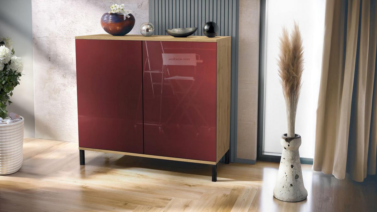 KOMMODE Skadu Bordeaux Hochglanz - Bordeaux, Holzwerkstoff (92.5/83.5/35cm) - Vladon